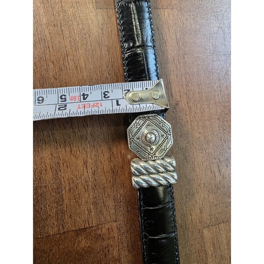 Brighton Reversible Croc Embossed Leather Western Belt Silver M Black Brown